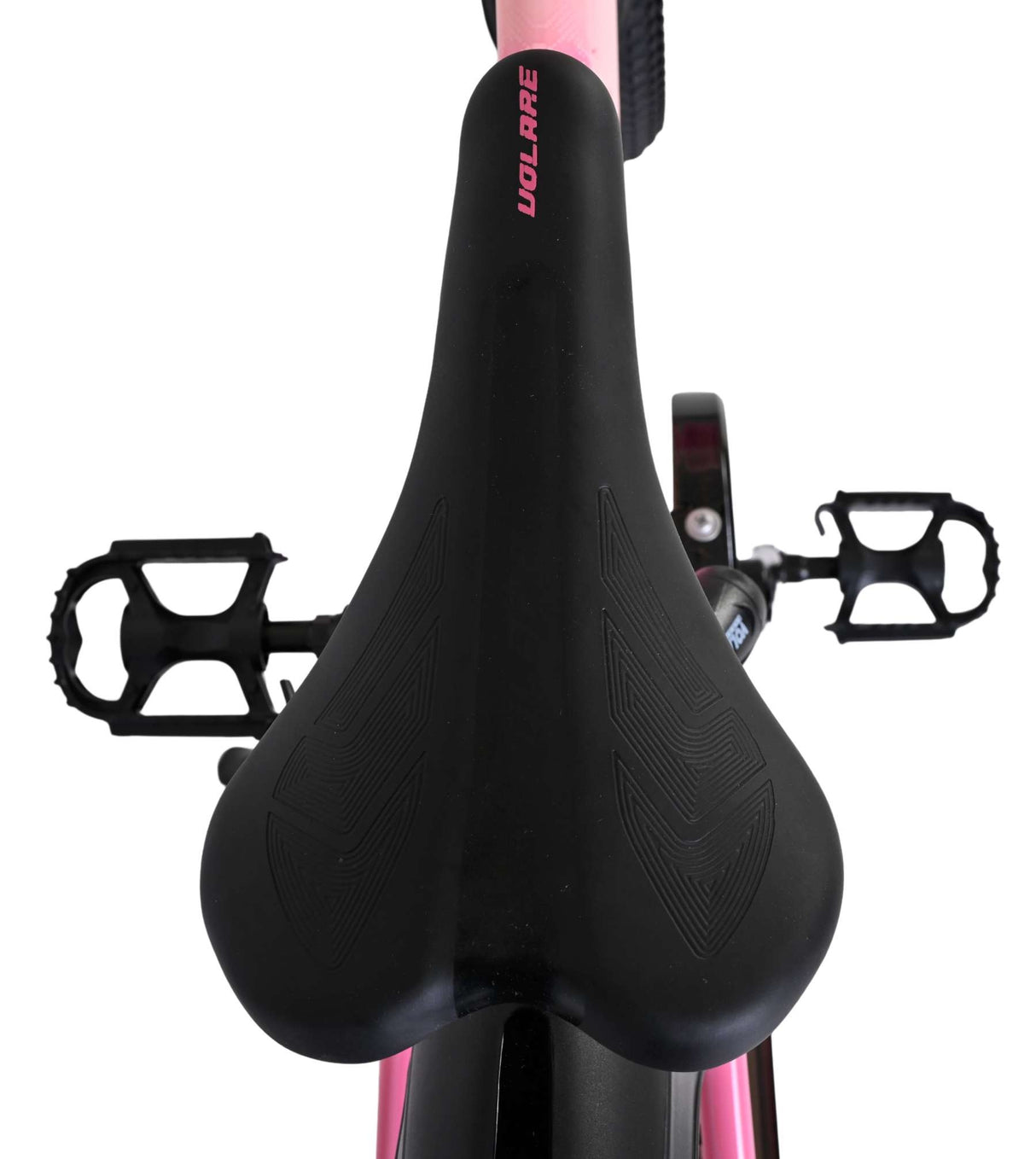 Schwarzer Fahrradsattel mit ergonomischem Design und pinken Akzenten