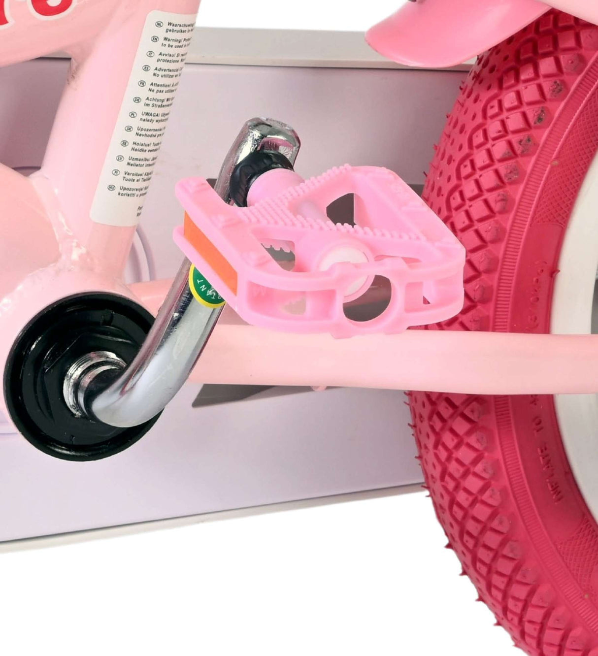 Rosa Fahrradpedal mit rutschfester Oberfläche und stabiler Halterung