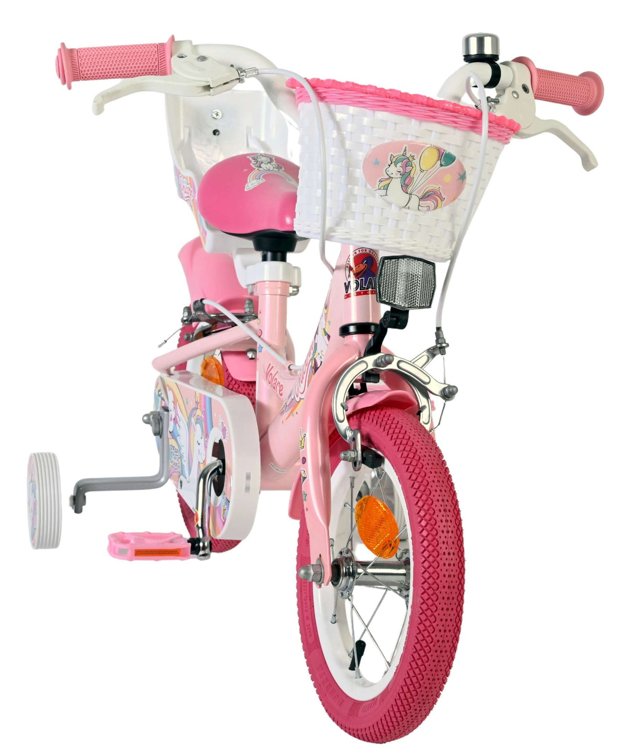 Rosa Kinderfahrrad mit Einhornkorb und stabilen Reifen
