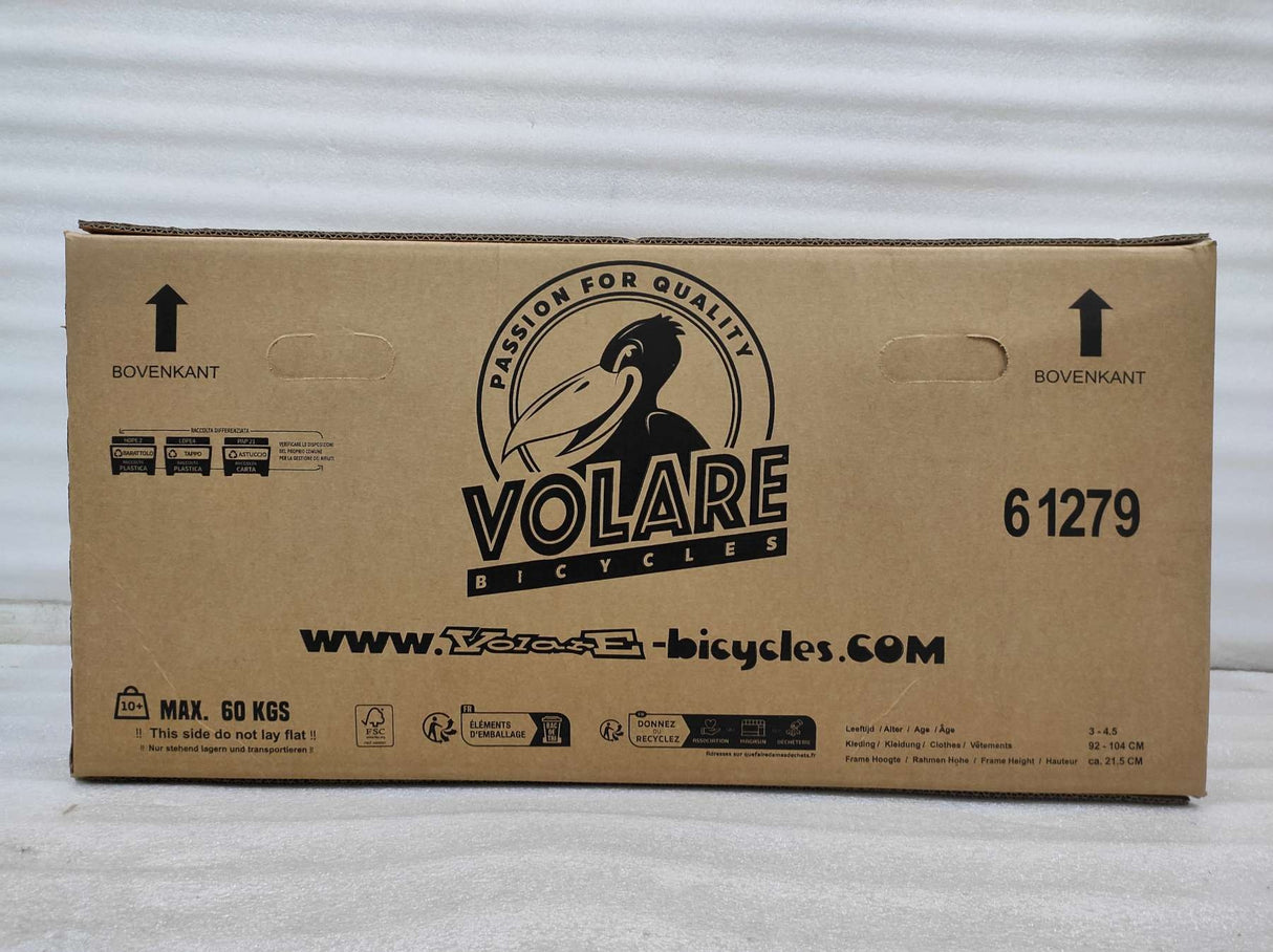 Kartonverpackung für ein Fahrrad mit Logo und Gewichtshinweis
