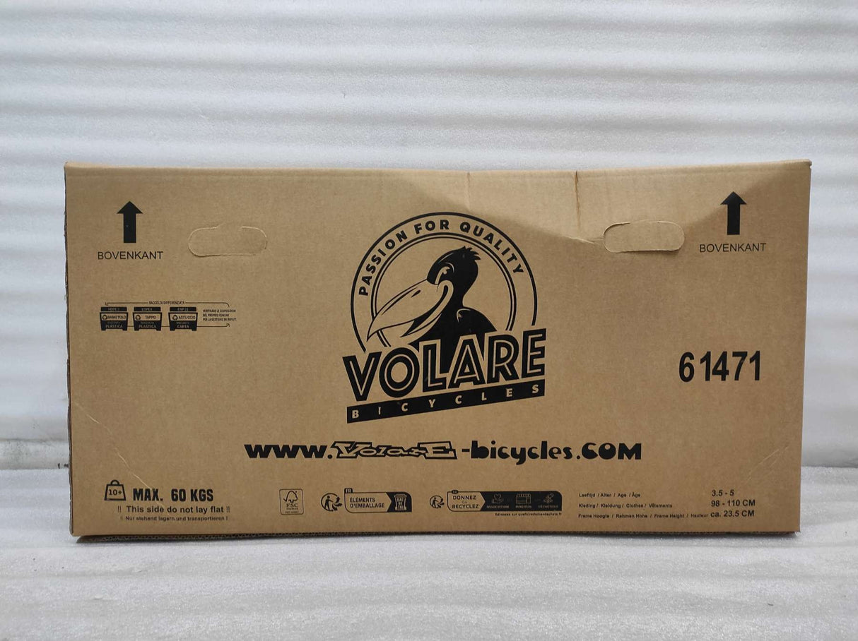 Kartonverpackung für ein Fahrrad mit Logo und Gewichtsangabe