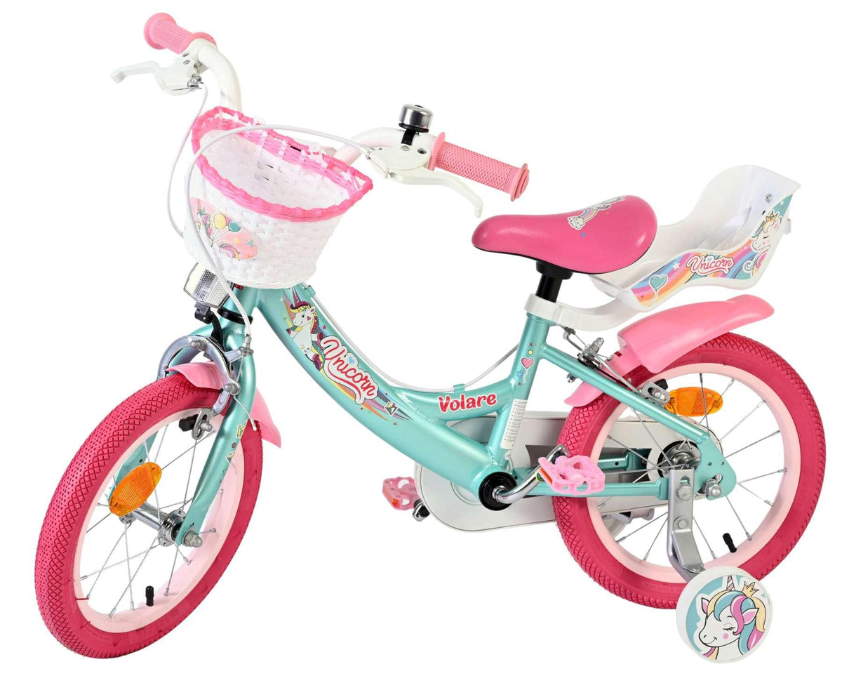 Kinderfahrrad in Mintgrün und Pink mit Korb und Sattelstütze