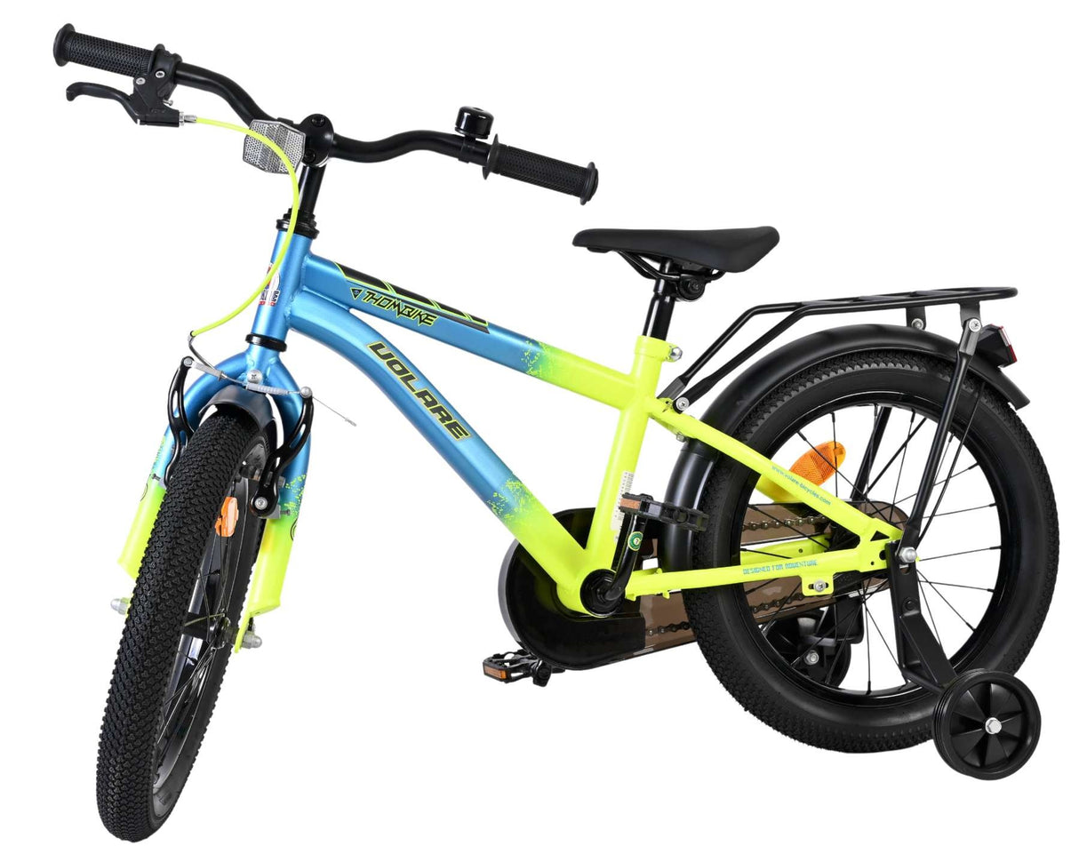 Volare Thombike Kinderfahrrad 16 Zoll Jungen Blau-Gelb mit abnehmbaren Stützrädern und geschlossenem Kettenschutz