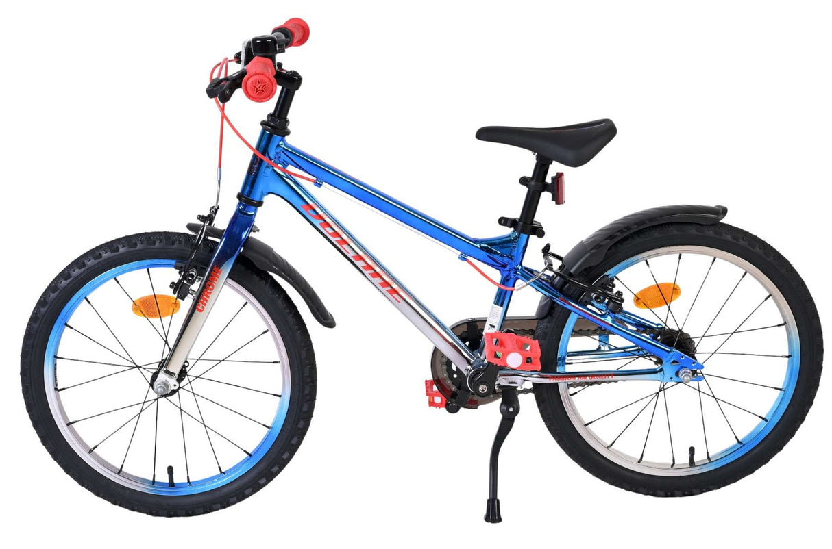 Blaues Kinderfahrrad mit 16-Zoll-Rädern und rotem Lenker