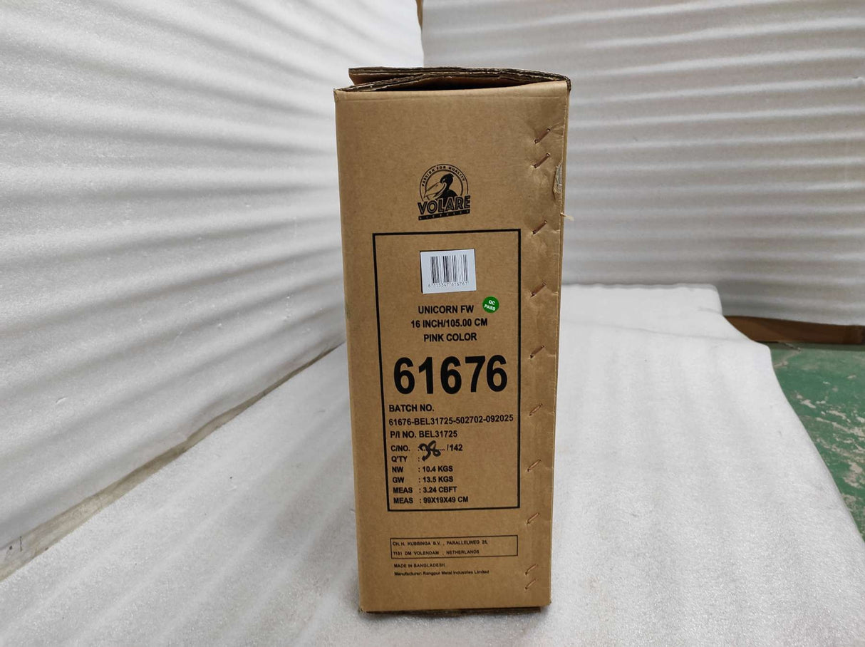 Kartonverpackung für ein pinkes Einhornspielzeug, 16 cm hoch