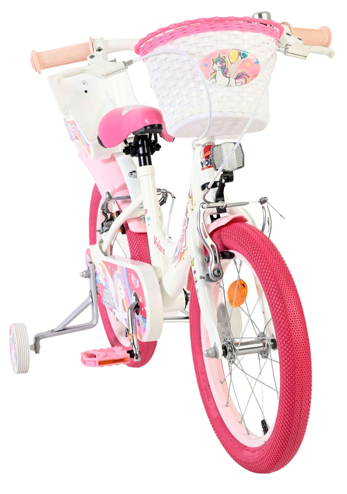 Kinderfahrrad in Weiß und Pink mit Korb und Stützrädern