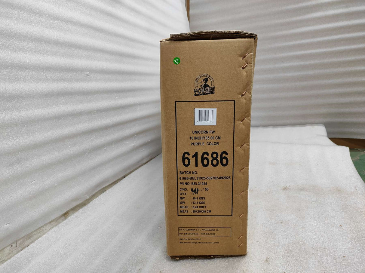 Braune Verpackung mit Produktinformationen und lila Farbcode