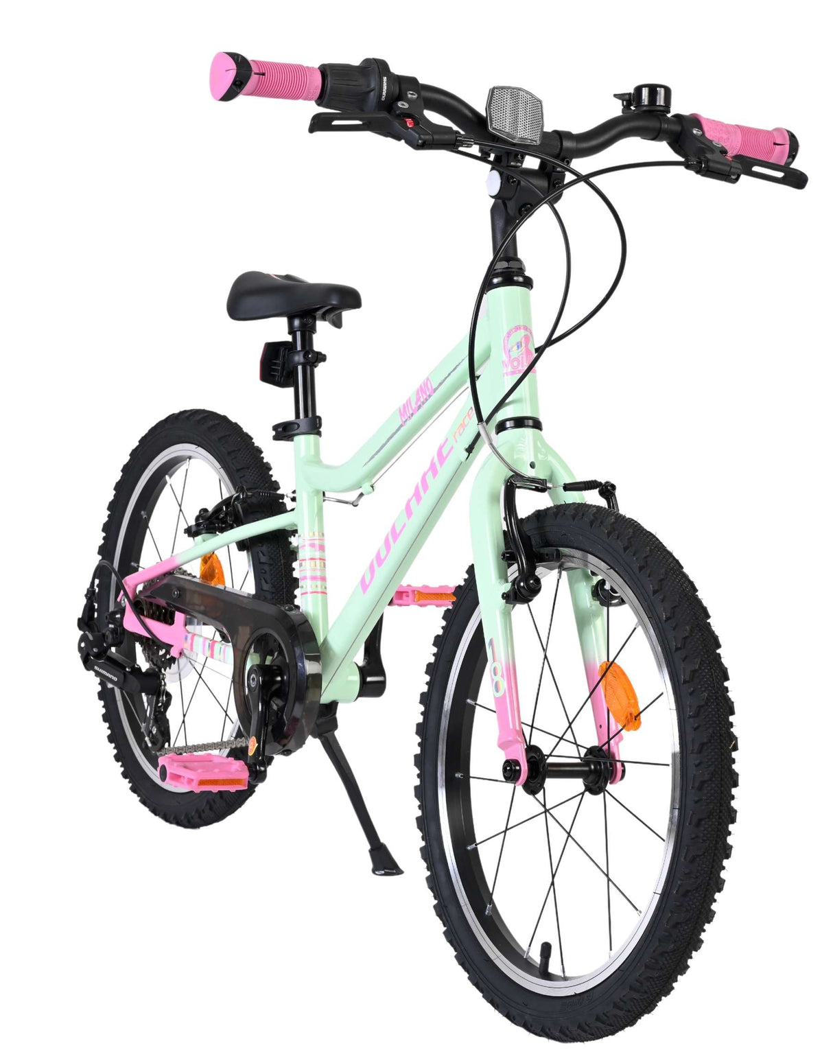 Kinderfahrrad in Mintgrün mit pinken Akzenten und stabilen Reifen