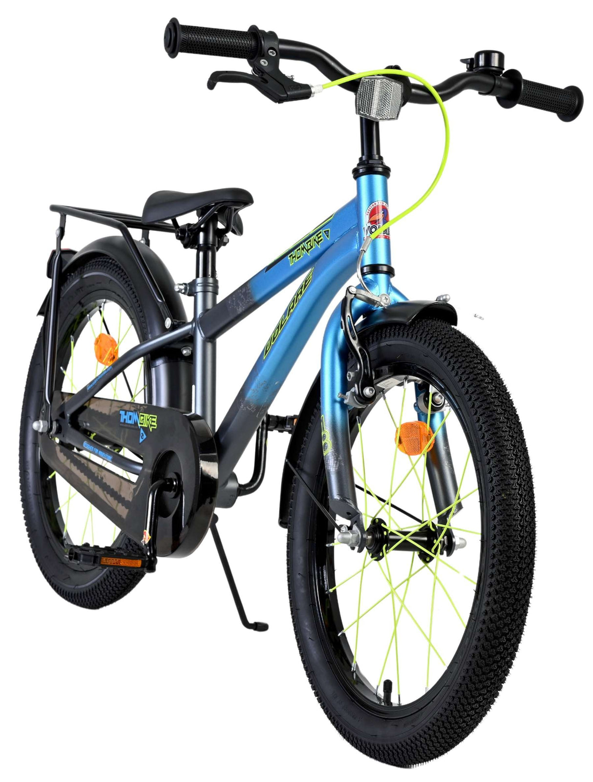 Kinderfahrrad mit blauer Lackierung und grünen Akzenten, 18 Zoll Reifen