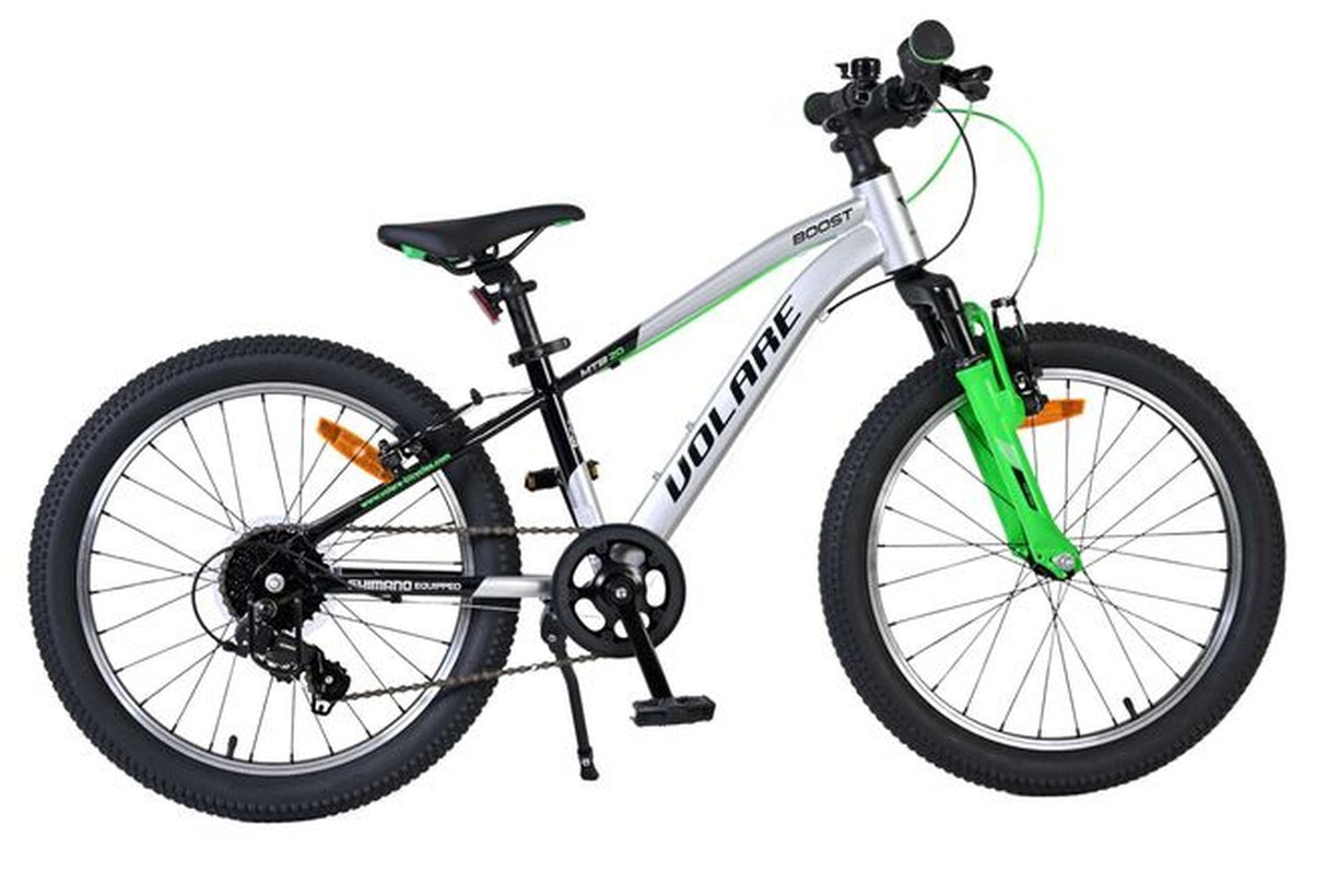 Kinderfahrrad mit grünen Akzenten, 20 Zoll Reifen, Shimano Schaltung
