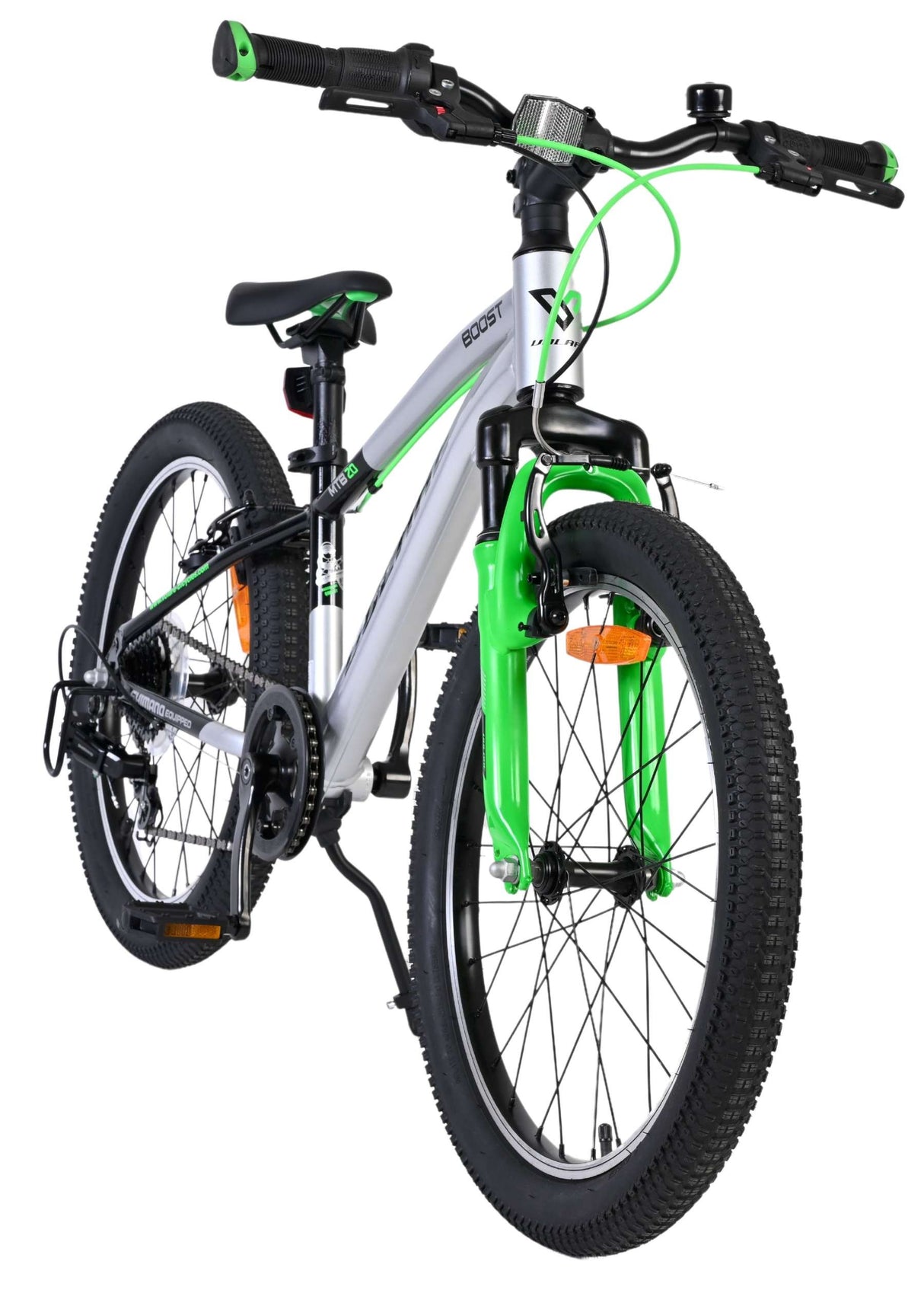 Jugendfahrrad mit grauem Rahmen und grünen Akzenten, 20 Zoll Räder