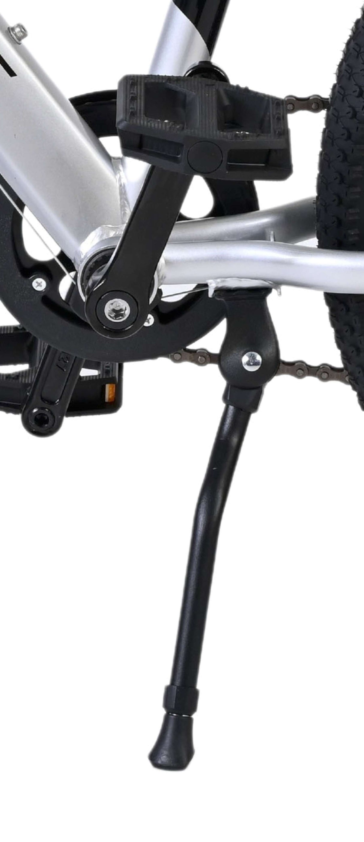 Fahrradständer aus Metall, schwarz, an einem Fahrradrahmen montiert