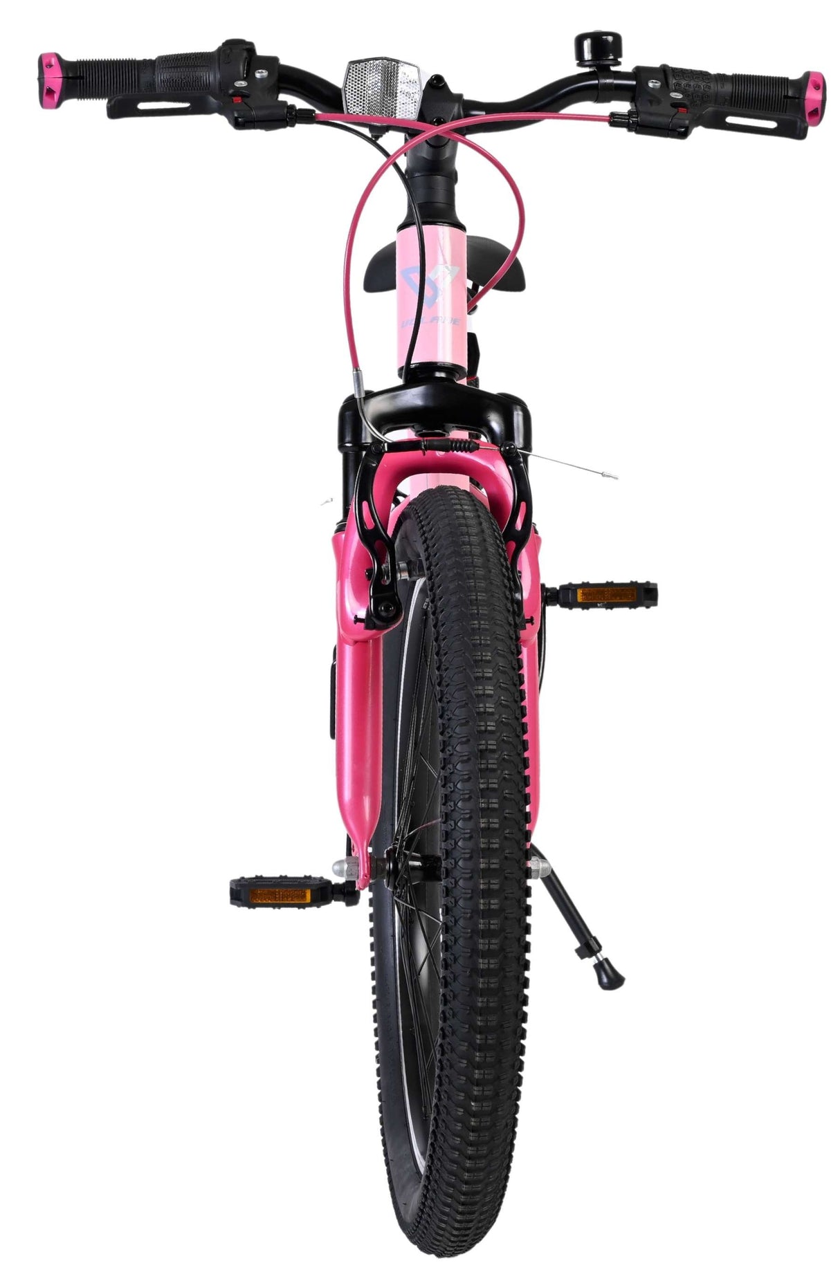 Mountainbike in Pink mit schwarzem Rahmen und grobem Reifen