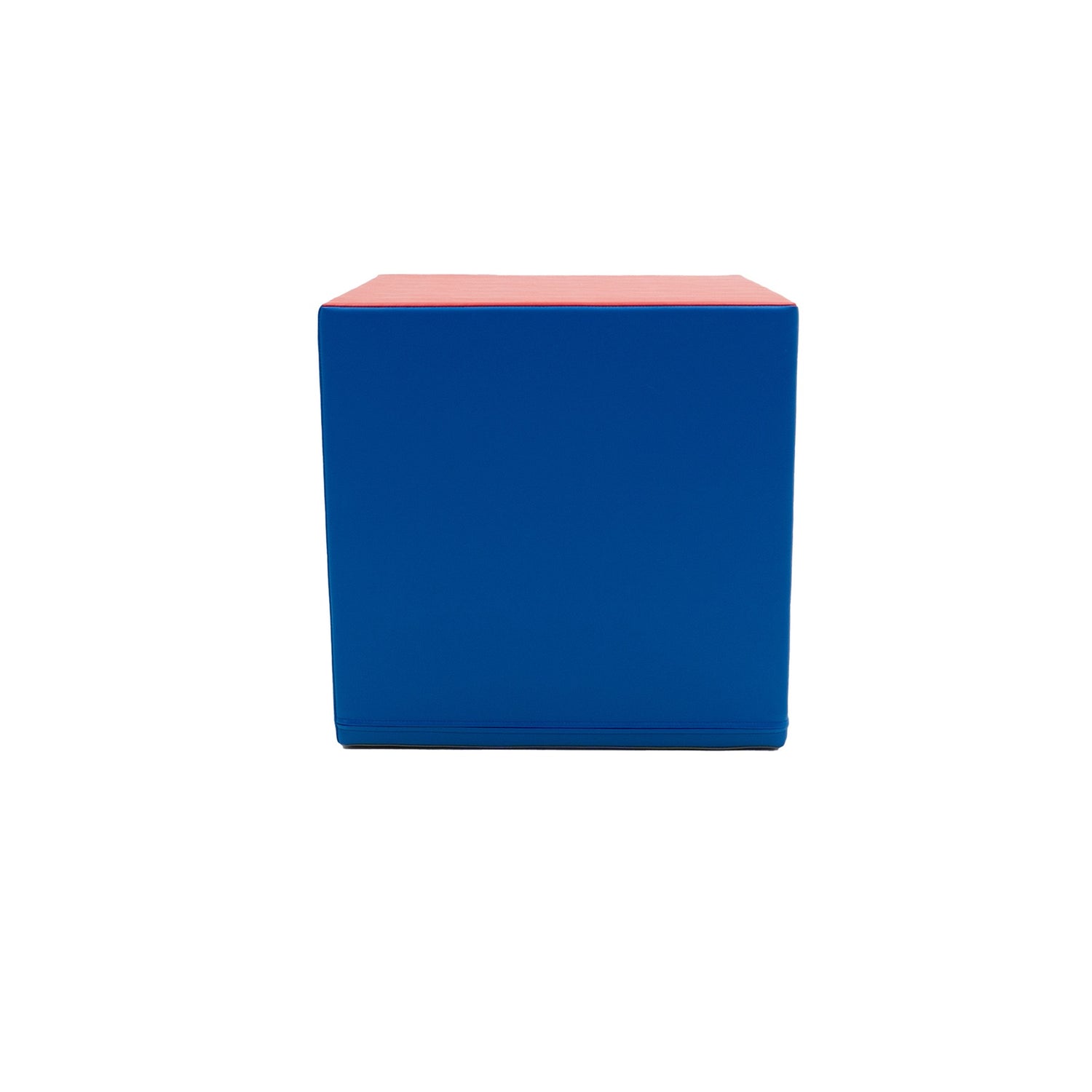 Blauer Würfel mit rotem Deckel, schlichtes Design ohne weitere Verzierungen