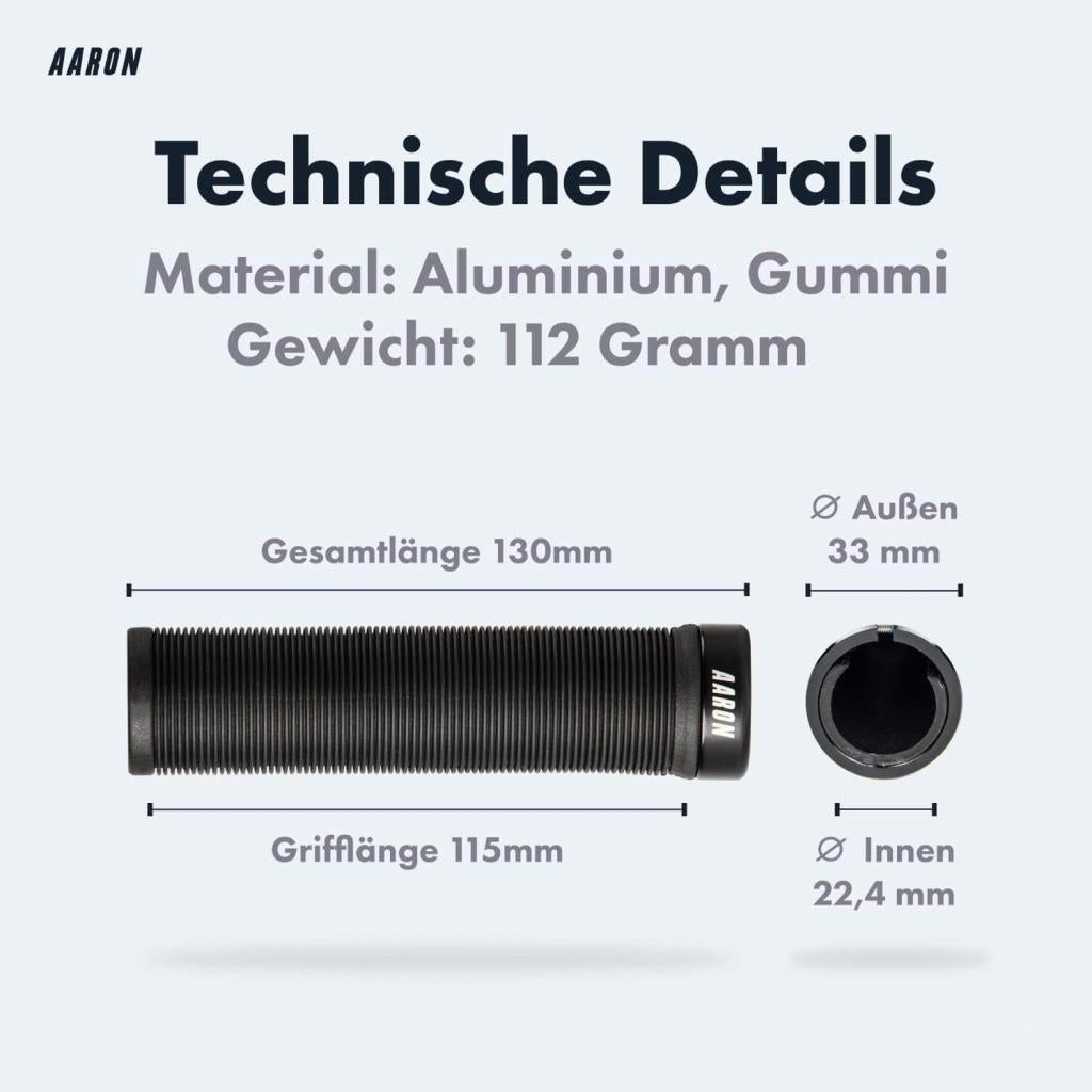 AARON MTB & BMX Fahrradgriffe, sportliche Lenkergriffe aus rutschfestem Gummi in Schwarz