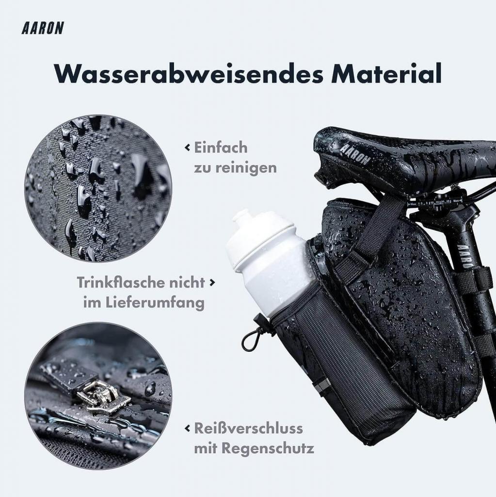 AARON Fahrrad Satteltasche mit Flaschenhalter, Wasserabweisende Fahrradtasche mit Reflektor