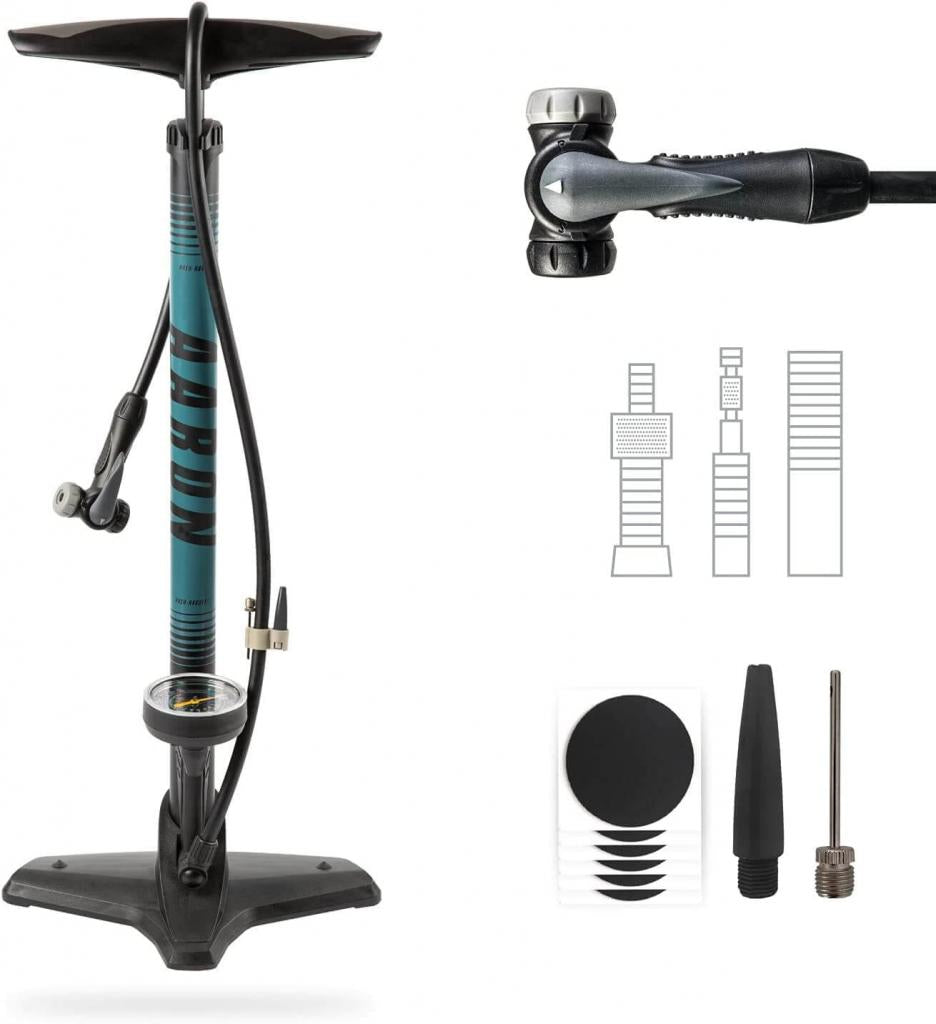 AARON Luftpumpe Sport One in Blau Fahrrad-Stand-Pumpe für alle Ventile mit Manometer