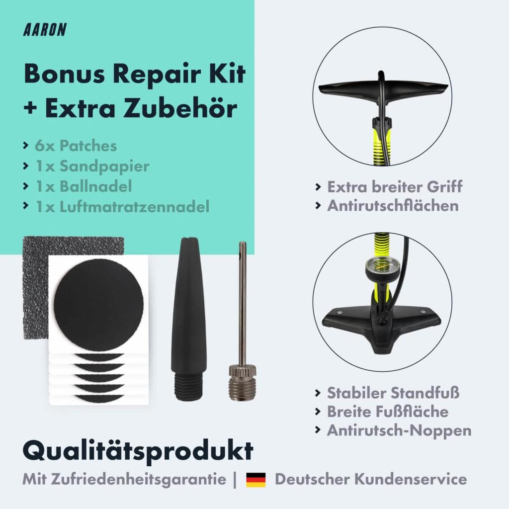 AARON Luftpumpe Sport One in Gelb Fahrrad-Stand-Pumpe für alle Ventile mit Manometer