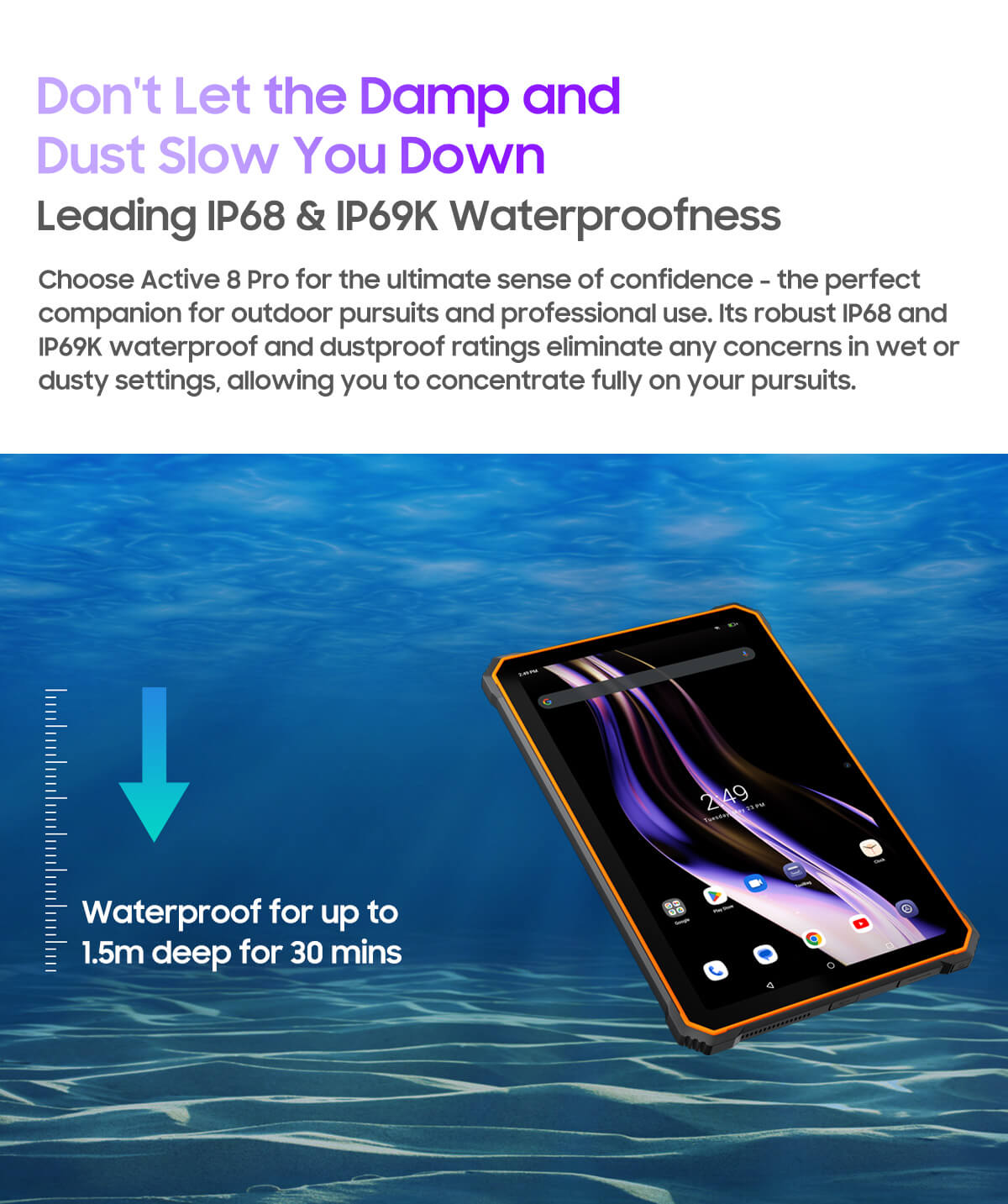 Blackview Active 8 Pro Rugged Tablet 10,36" 2,4K FHD+ 16GB RAM 256GB ROM 48MP Kamera 22000mAh Android 15 Dual SIM LTE WiFi NFC GPS OTG Outdoor