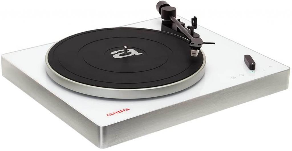Aiwa APX-680BT /WT Weiß Bluetooth-Plattenspieler 2 Geschwindigkeiten 33/45 U/min magn. Aluminiumkaps