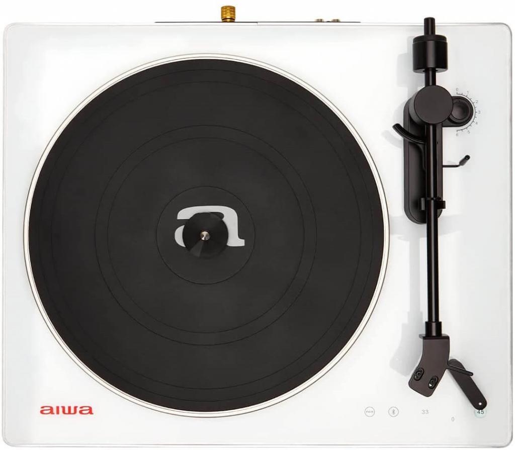 Aiwa APX-680BT /WT Weiß Bluetooth-Plattenspieler 2 Geschwindigkeiten 33/45 U/min magn. Aluminiumkaps
