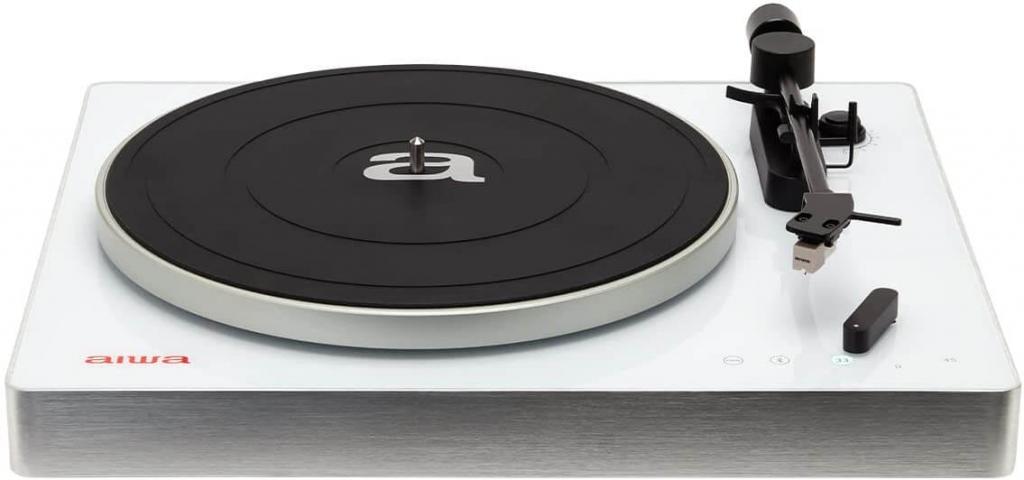Aiwa APX-680BT /WT Weiß Bluetooth-Plattenspieler 2 Geschwindigkeiten 33/45 U/min magn. Aluminiumkaps
