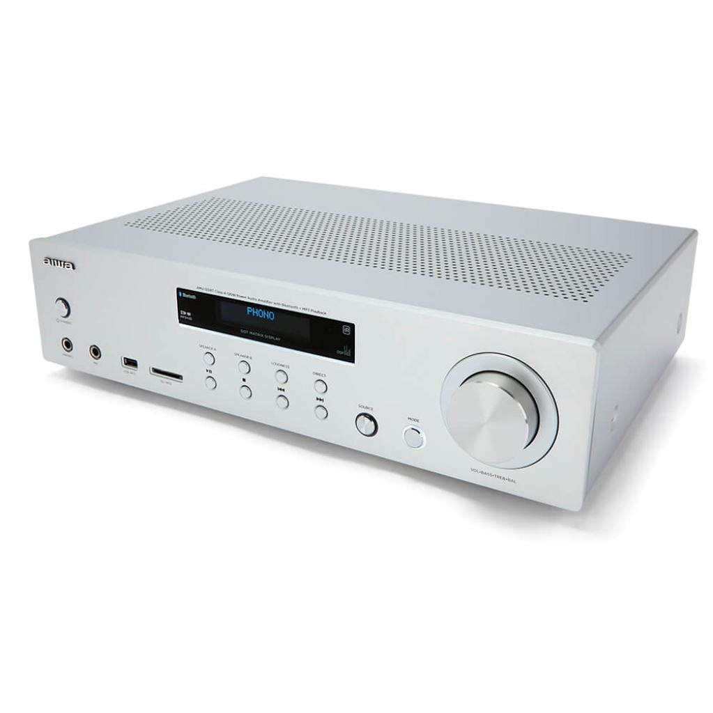 B-WARE - Aiwa AMU-120BTSR silberfarben Mediaplayer AV-Empfänger und -Verstärker, BT v5.0-Empfänger, 2X 60W