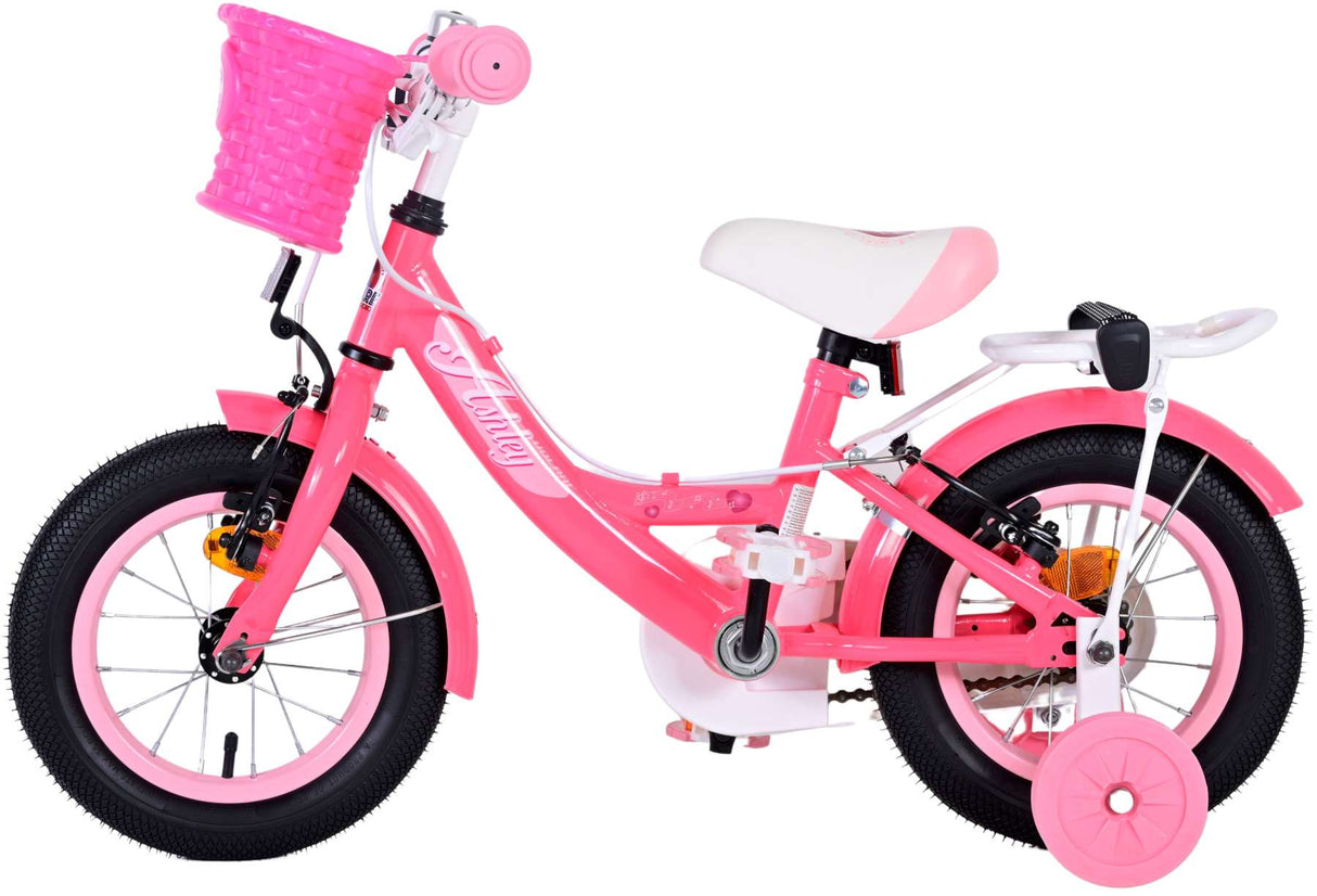 Volare Ashley Kinderfahrrad - Mädchen - 12 Zoll - Rosa/Rot - Zweihandbremsen