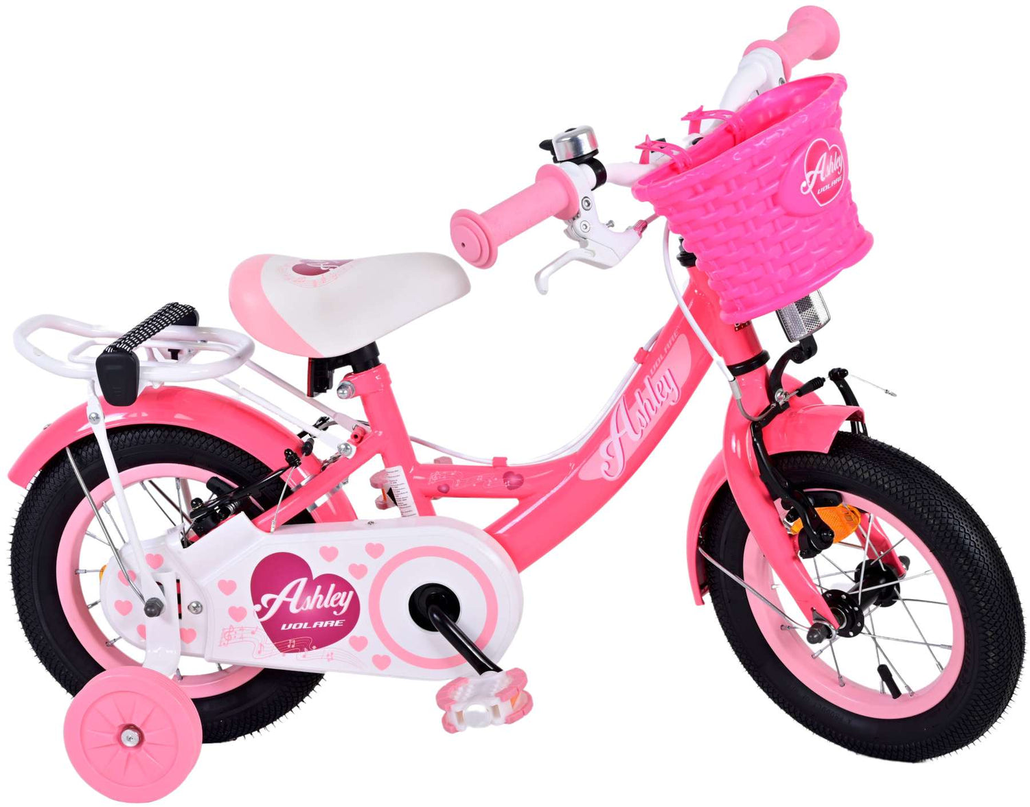 Volare Ashley Kinderfahrrad - Mädchen - 12 Zoll - Rosa/Rot - Zweihandbremsen