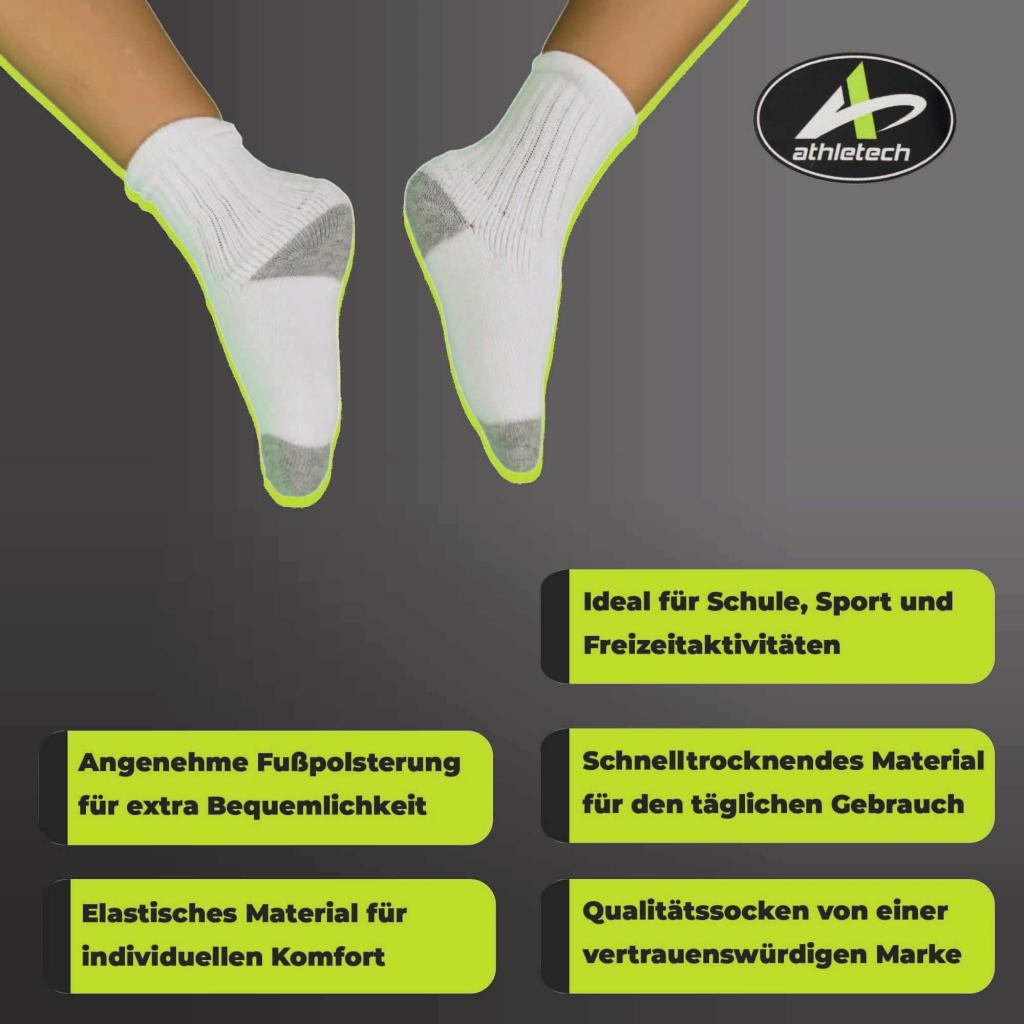 Athletech 6 Paar Sportsocken für Kinder 2-3 Jahre bis Gr. 28 hoher Bund grau weiß