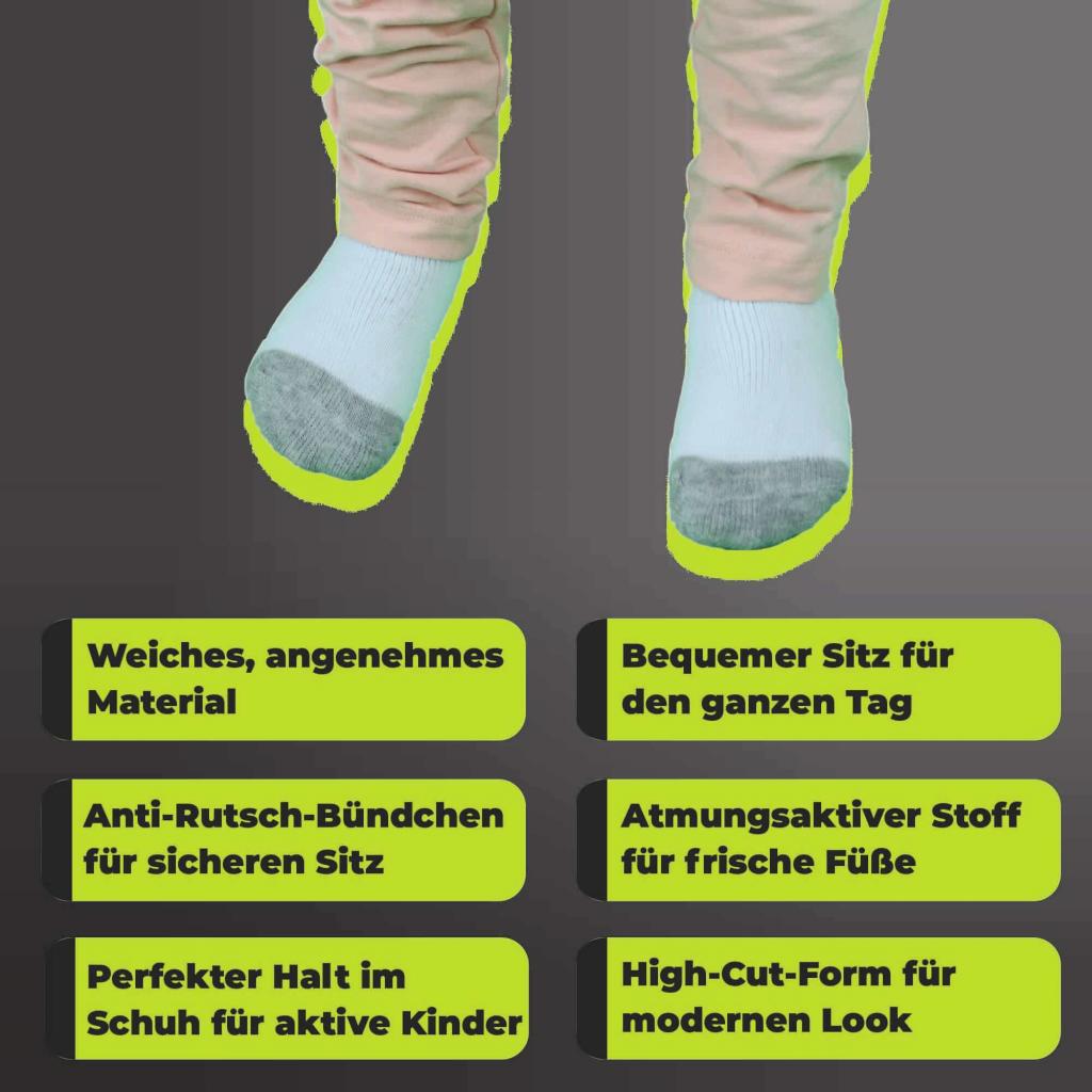 Athletech 6 Paar Sportsocken für Kinder 2-3 Jahre bis Gr. 28 hoher Bund grau weiß