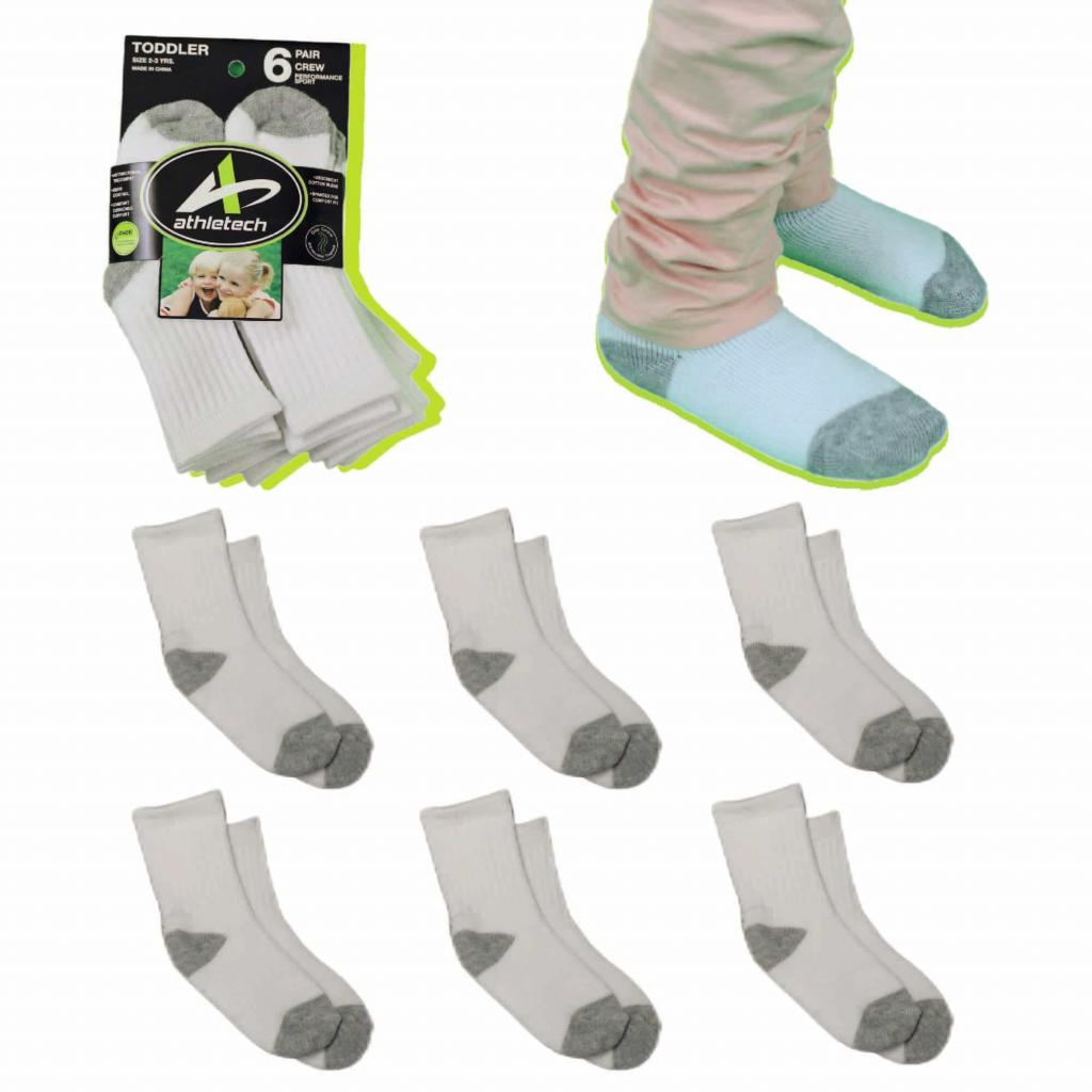 Athletech 6 Paar Sportsocken für Kinder 2-3 Jahre bis Gr. 28 hoher Bund grau weiß