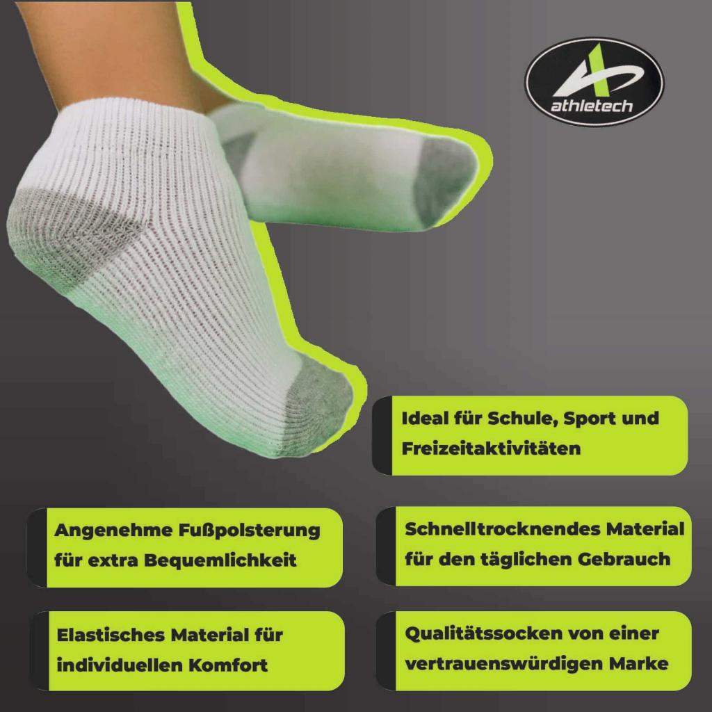 Athletech 6 Paar Low-Cut-Sportsocken für Kinder 2-3 Jahre bis Gr. 28 grau weiß