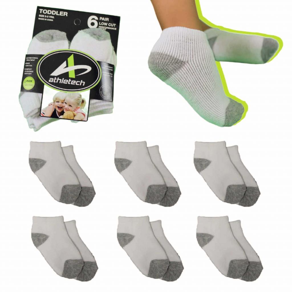 Athletech 6 Paar Low-Cut-Sportsocken für Kinder 2-3 Jahre bis Gr. 28 grau weiß