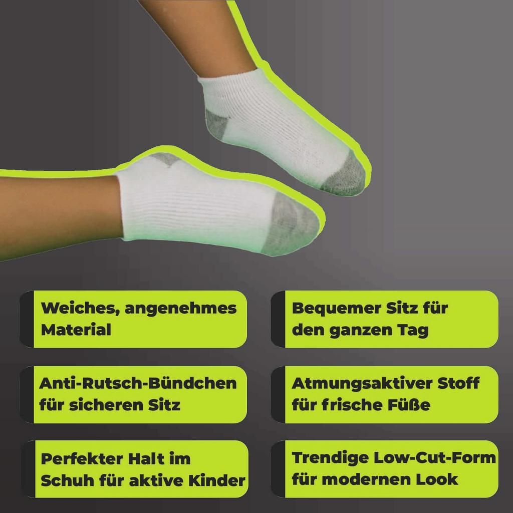 Athletech 6 Paar Low-Cut-Sportsocken für Kinder 3-5 Jahre bis Gr. 34 grau weiß