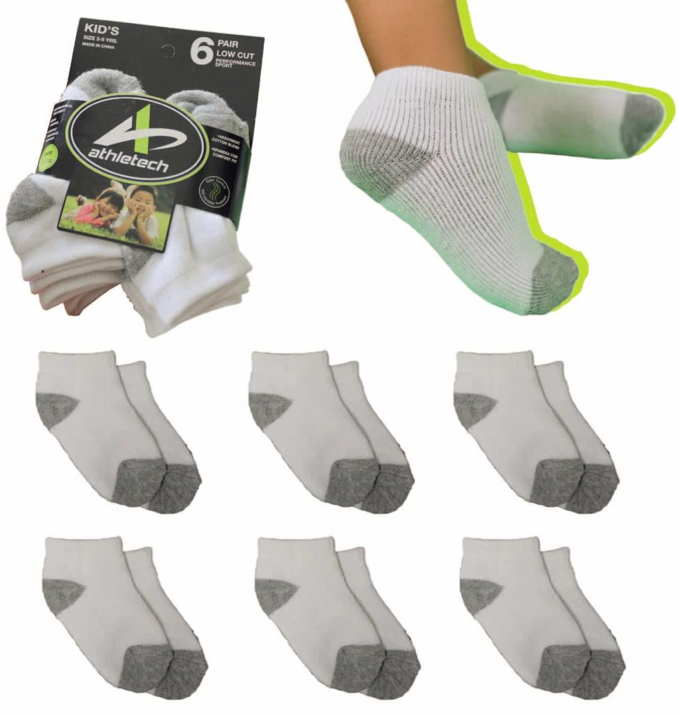 Athletech 6 Paar Low-Cut-Sportsocken für Kinder 3-5 Jahre bis Gr. 34 grau weiß