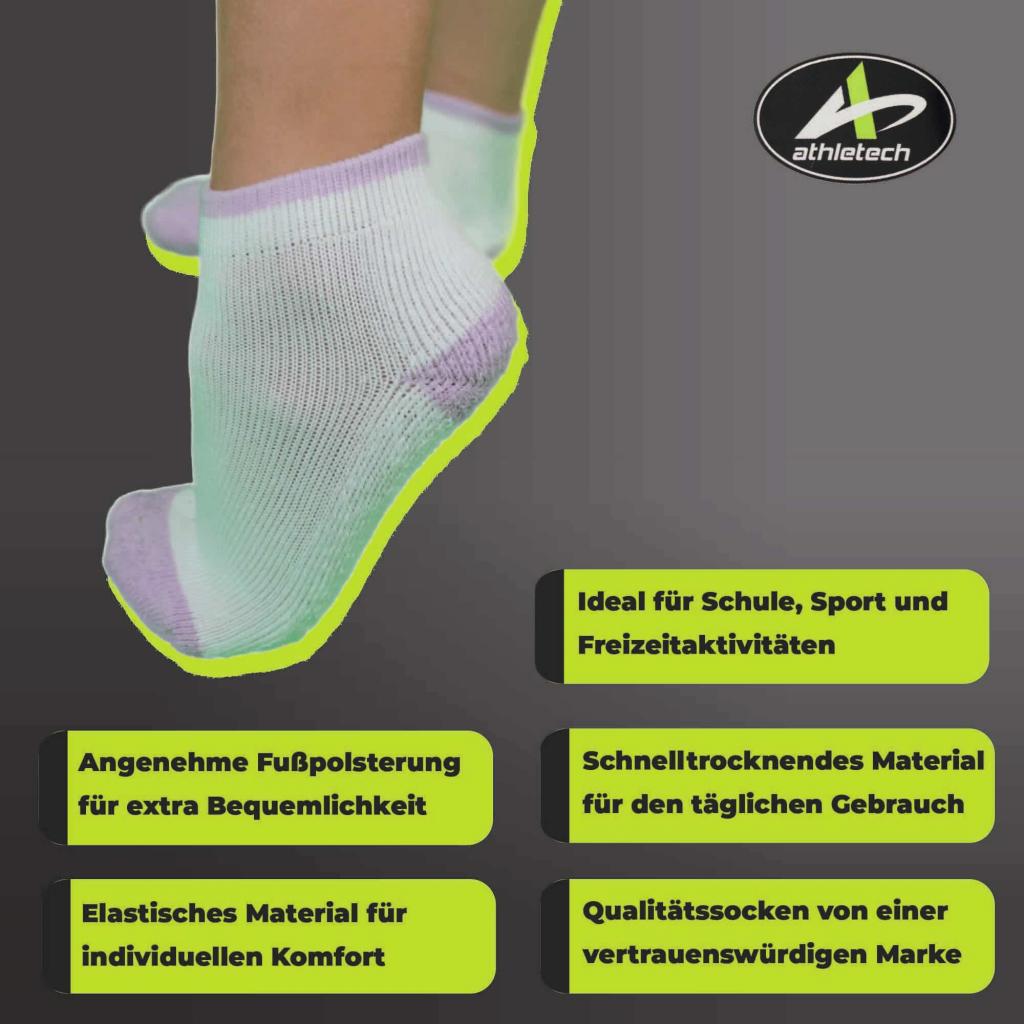 Athletech 6 Paar Low-Cut-Sportsocken für Kinder 3-5 Jahre bis Gr. 34 Pastellfarben