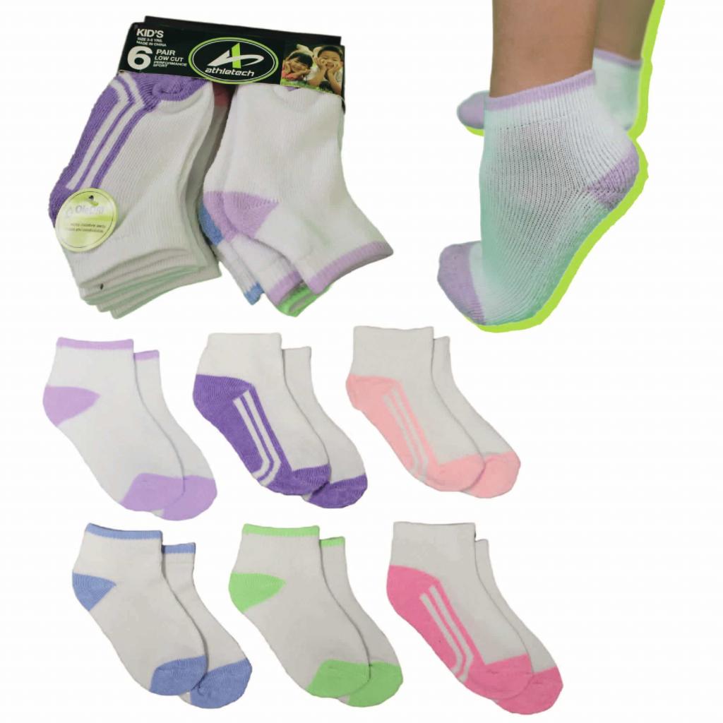 Athletech 6 Paar Low-Cut-Sportsocken für Kinder 3-5 Jahre bis Gr. 34 Pastellfarben