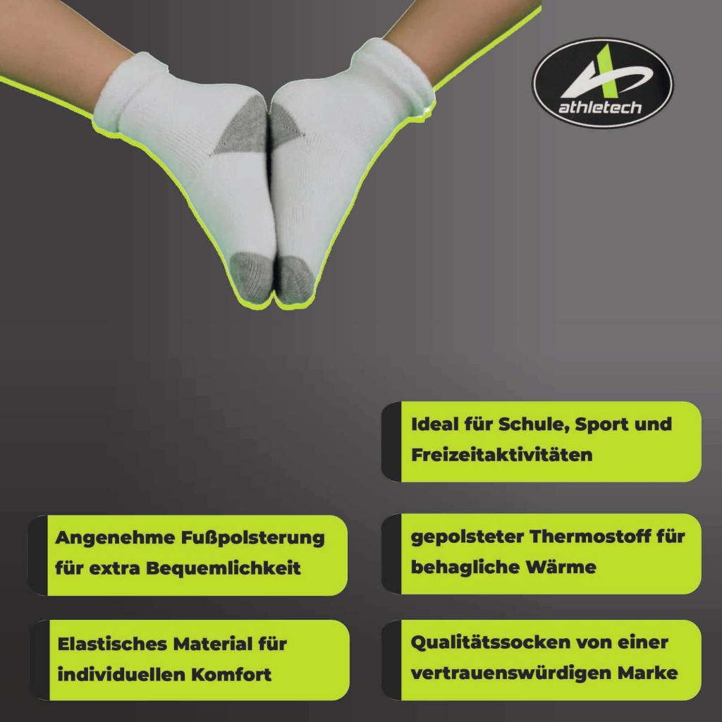 Athletech 6 Paar Thermo Socken für Kinder 3-5 Jahre mit Bündchen bis Gr. 34