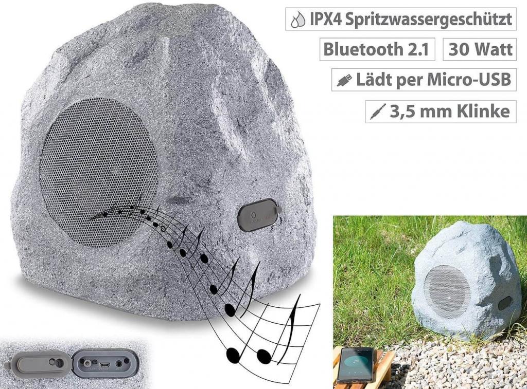 auvisio Gartenlautsprecher MSS-430.rock Garten- und Outdoor-Lautsprecher Stein-Design Bluetooth IPX4