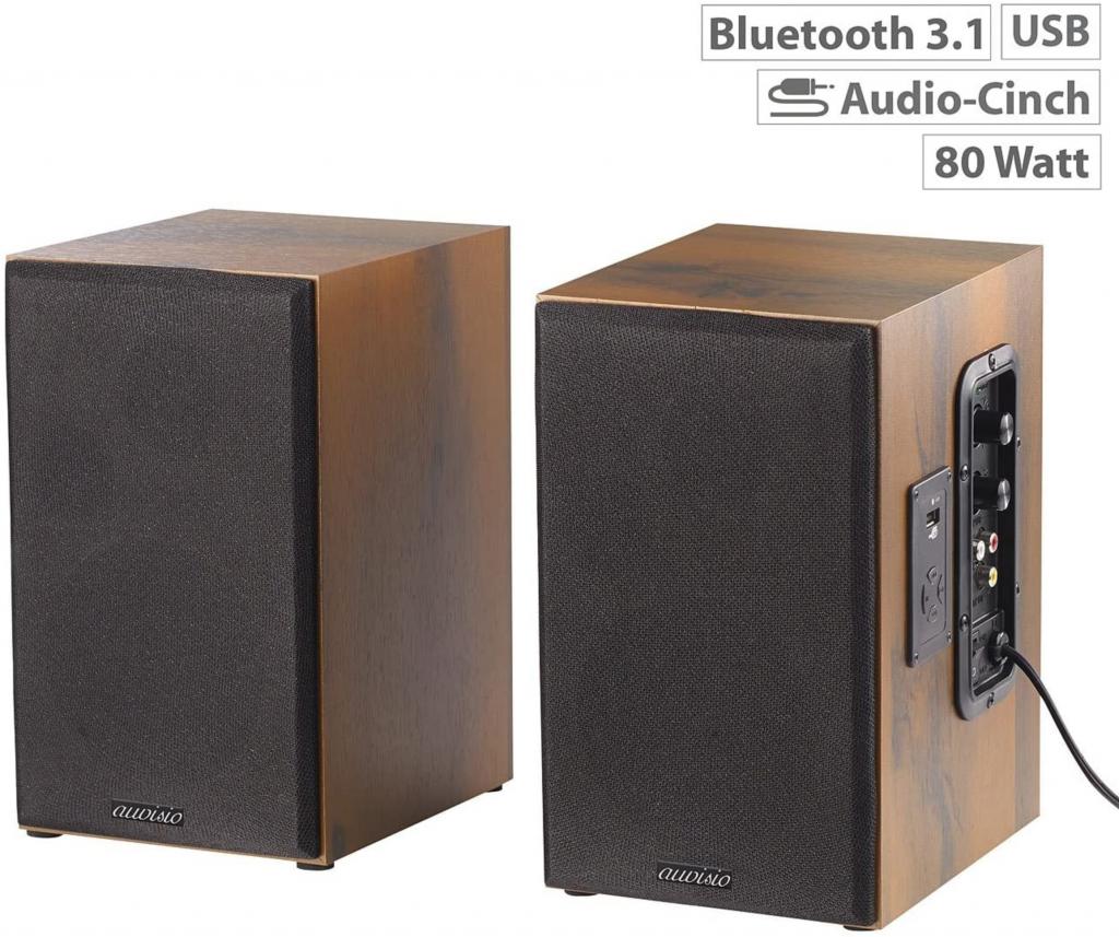 auvisio MSS-90.usb Lautsprecher Holz Gehäuse Aktiver Stereo-Regallautsprecher Bluetooth