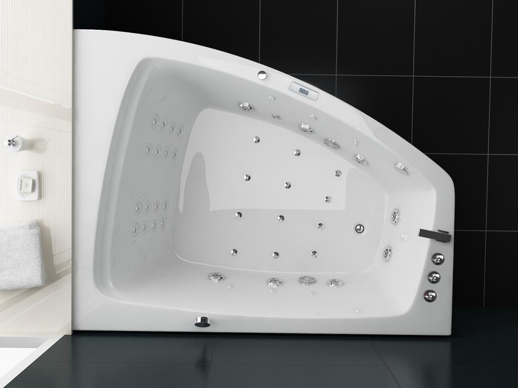 PureHaven Whirlpool 180x140 cm Reinigungsprogramm & Lichttherapie modernes Design Wasserfall 12 Hydrojets Bluetooth-fähiges Soundsystem