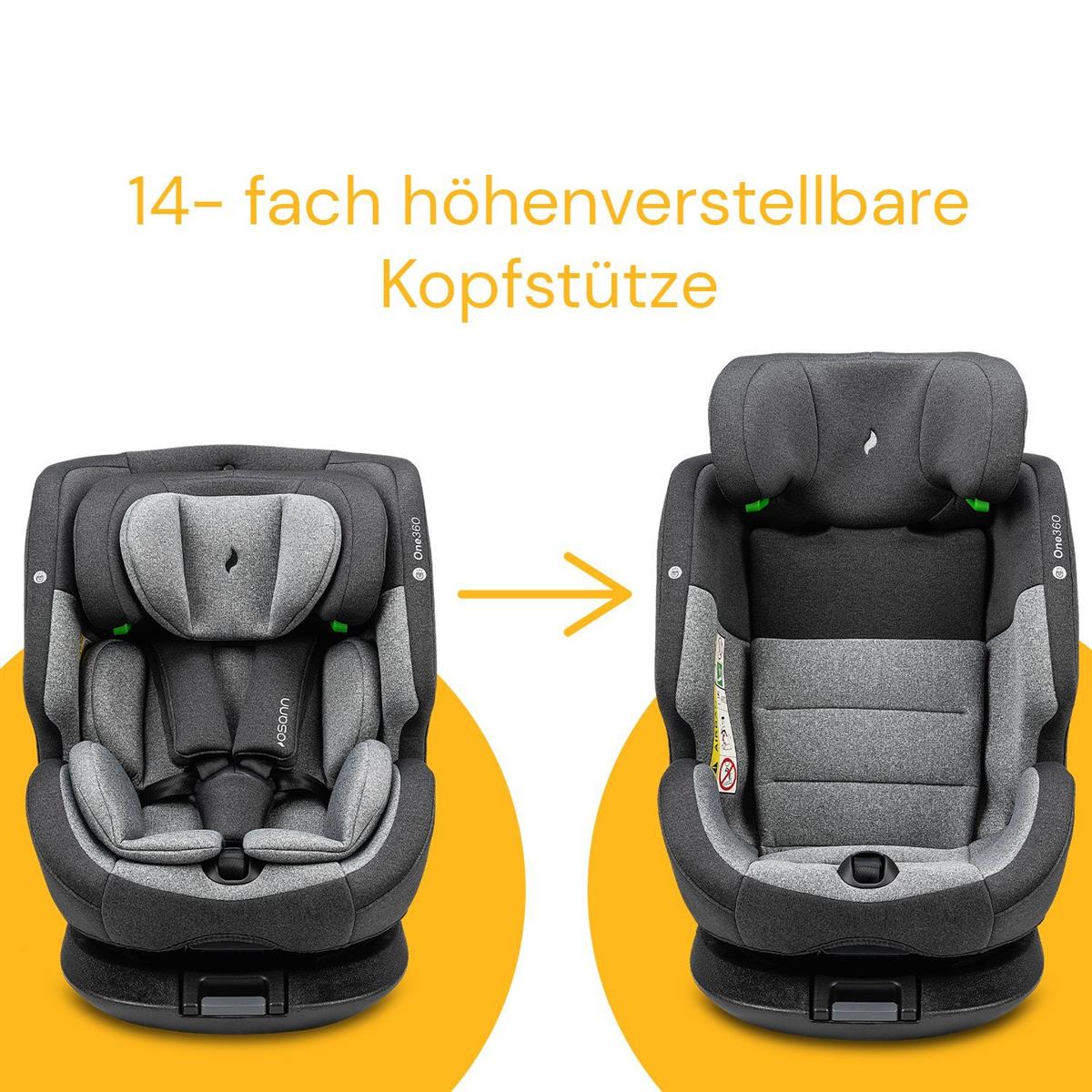 Osann One360° Kindersitz 40–150 cm – 360° drehbar, i-Size R129, Isofix & Top-Tether, Reboarder & vorwärtsgerichtet, 14-fach verstellbar – Universe Grey