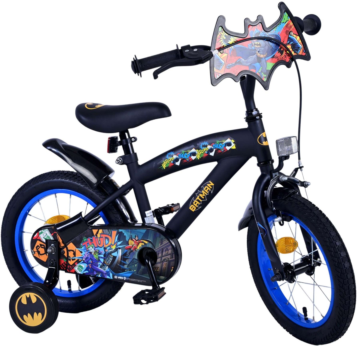 Kinderfahrrad Batman 14 Zoll von Volare - Schwarz, Leicht, mit Stützrädern