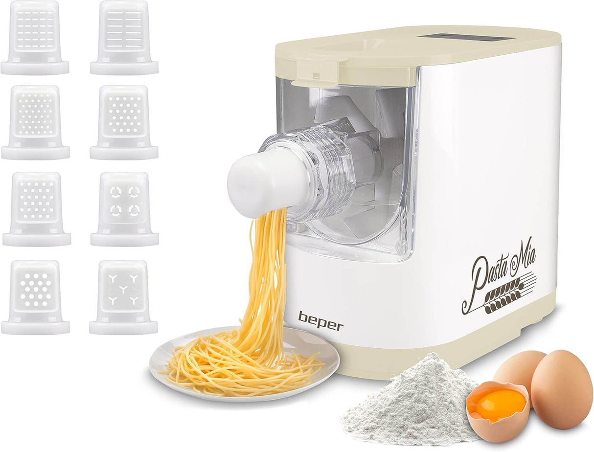 Beper P102SBA500 automatische Nudelmaschine, 9 Matrizen, 200W, für Hartweizen, glutenfreie & Eiernudeln, kompakt, einfach zu reinigen