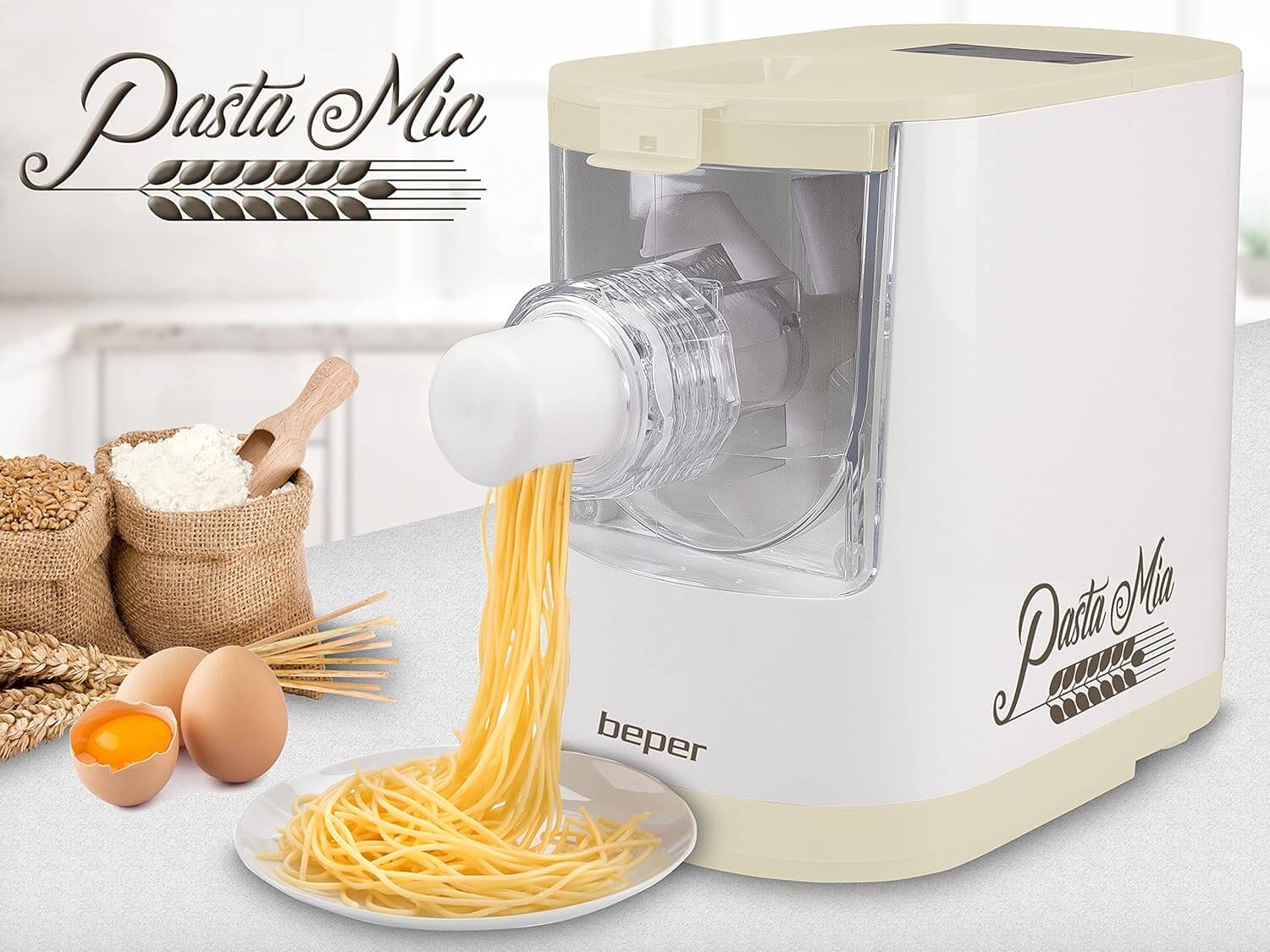 Beper P102SBA500 automatische Nudelmaschine, 9 Matrizen, 200W, für Hartweizen, glutenfreie & Eiernudeln, kompakt, einfach zu reinigen