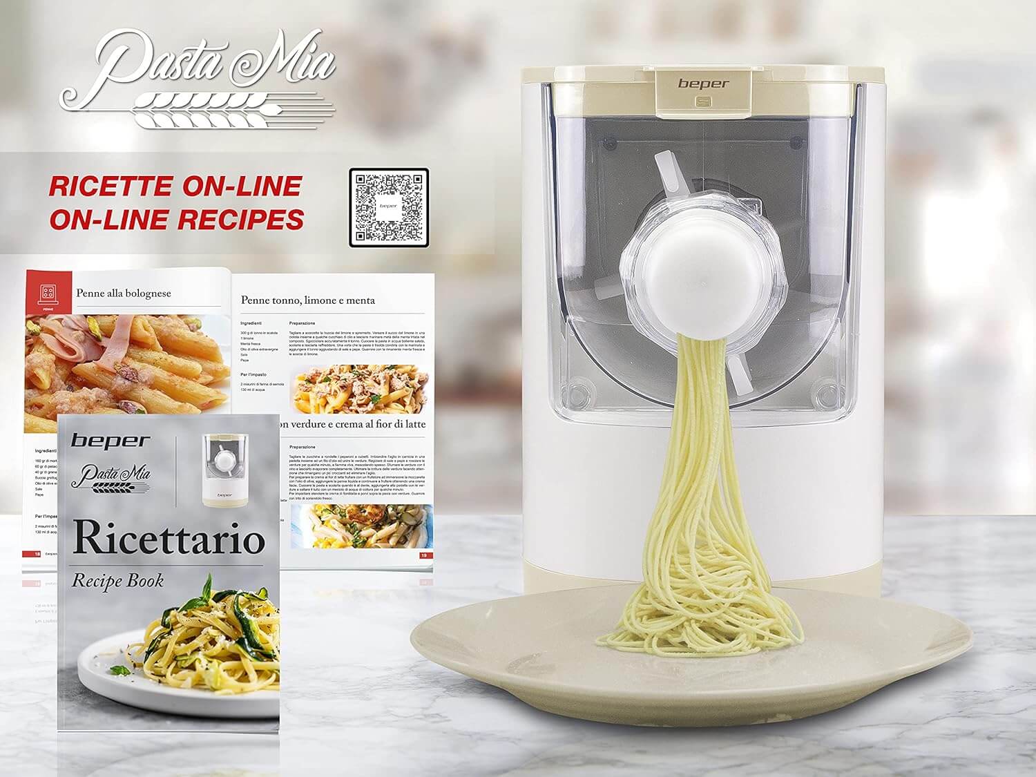 Beper P102SBA500 automatische Nudelmaschine, 9 Matrizen, 200W, für Hartweizen, glutenfreie & Eiernudeln, kompakt, einfach zu reinigen