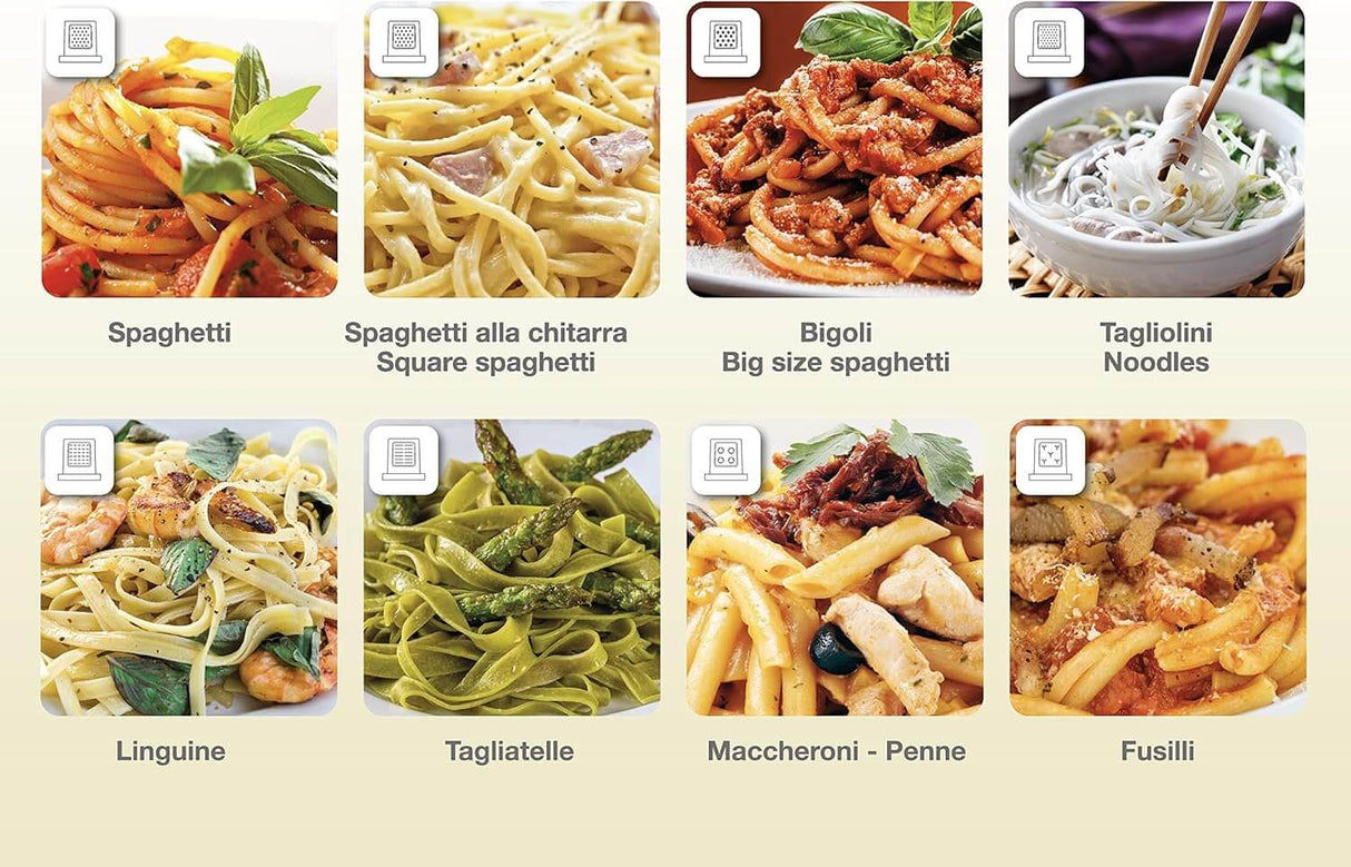 Beper P102SBA500 automatische Nudelmaschine, 9 Matrizen, 200W, für Hartweizen, glutenfreie & Eiernudeln, kompakt, einfach zu reinigen