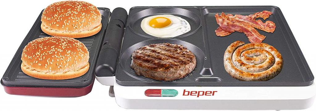 Beper P101CUD500 Multifunktionsgrill in Rot mit Antihaft-Beschichtung & 4 Kochflächen