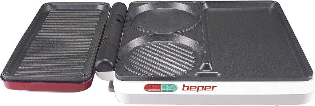 Beper P101CUD500 Multifunktionsgrill in Rot mit Antihaft-Beschichtung & 4 Kochflächen